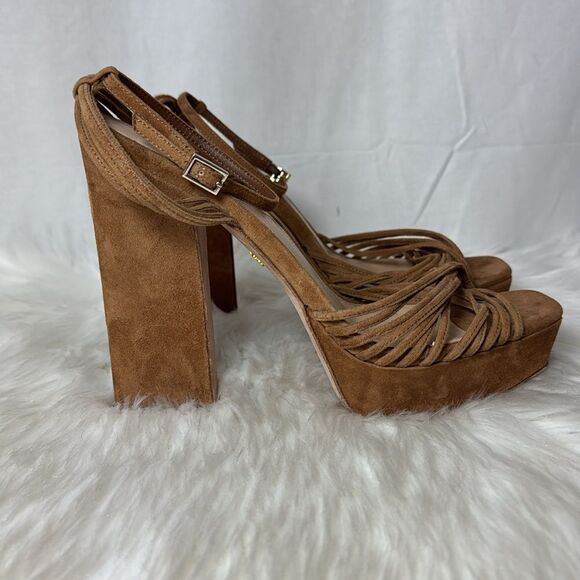 Veronica Beard Fletcher Hazelwood Brown Block Heel Suede Platform Sandals Sz 10 - Picture 6 of 8